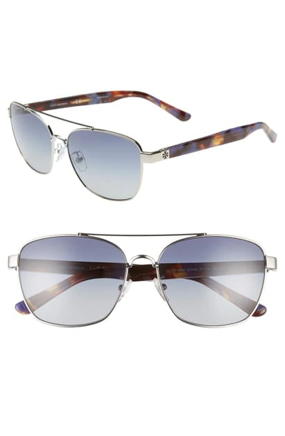 Shop Tory Burch 57mm Gradient Navigator Sunglasses In Silver/ Purple/ Blue Gradient