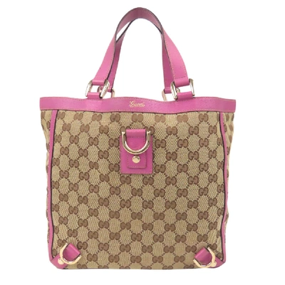 Pre-owned Gucci Pink/brown Gg Canvas Abbey Tote Bag