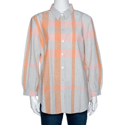 Pre-owned Burberry Brit Grey & Pink Giant Checked Cotton Shirt Xl