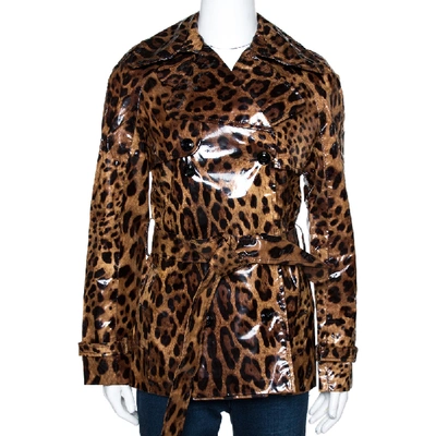 Pre-owned Dolce & Gabbana Brown Leopard Print Belted Trench Coat S
