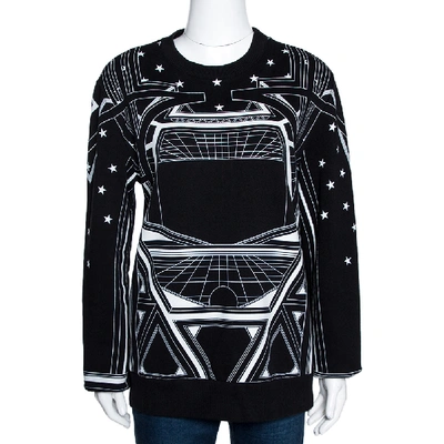 Pre-owned Givenchy Monochrome Knit Geometric Stars Print Sweatshirt L In Black