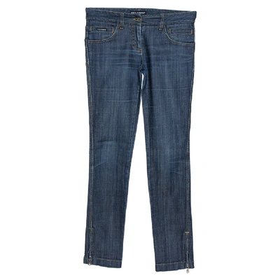Pre-owned Dolce & Gabbana Blue Cotton Blend Denim Low Rise Jeans S