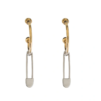 Pre-owned Burberry Kilt Pin Two Tone Metal Tube Hoop Earrings In Gold