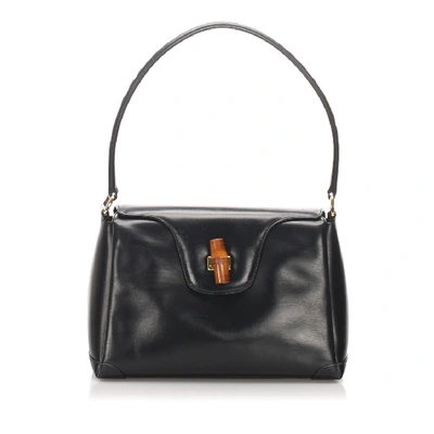 Shop Gucci Bamboo Leather Shoulder Bag In Black