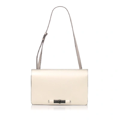 Shop Gucci Bamboo Leather Crossbody Bag In Neutrals