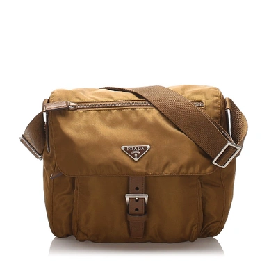 Shop Prada Tessuto Crossbody Bag In Brown