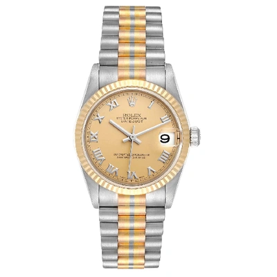 Shop Rolex President Tridor 31 Midsize White Yellow Rose Gold Ladies Watch 78279 In Not Applicable