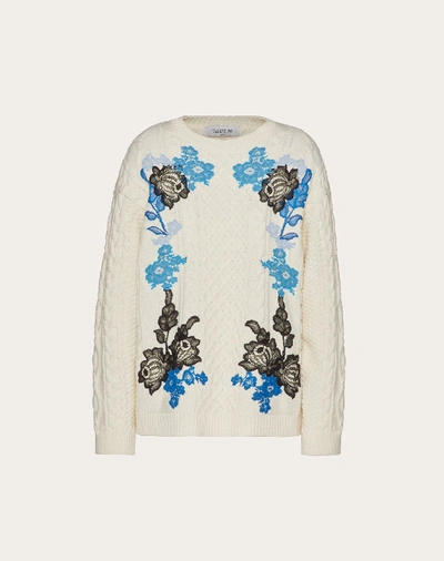 Shop Valentino Embroidered Cashmere Wool Sweater In Ivory