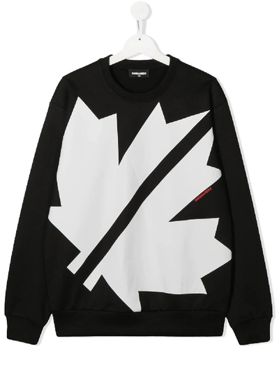 Shop Dsquared2 Teen Maple Leaf Print Sweatshirt In Black