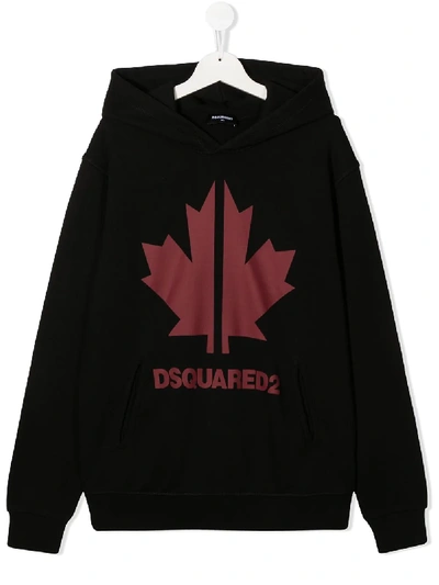 Shop Dsquared2 Teen Maple Leaf Print Hoodie In Black