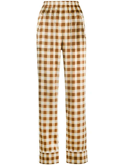 Shop Ganni Check Print Straight-leg Trousers In Neutrals