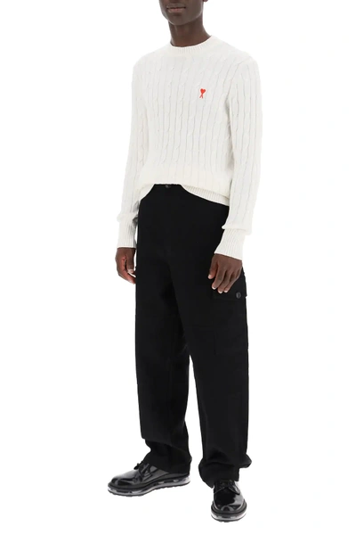 Shop Ami Alexandre Mattiussi Cable Knit Sweater With Ami De Coeur Patch In White