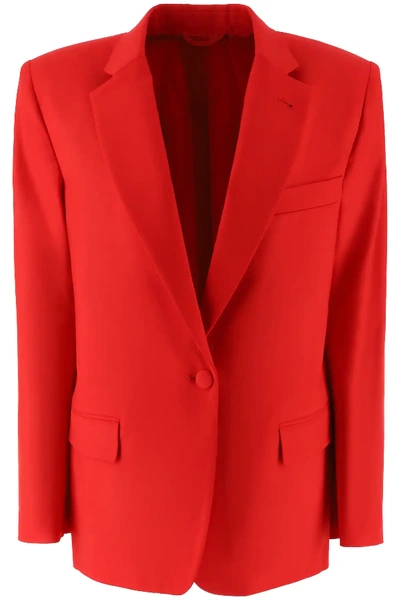 Shop Attico Stretch Wool Long Blazer In Red