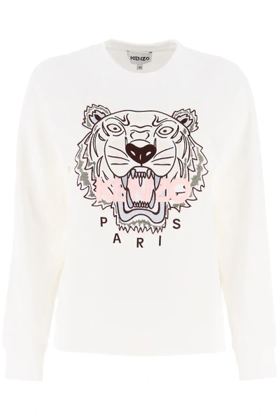 Shop Kenzo Sweatshirt With Tiger Embroidery In White