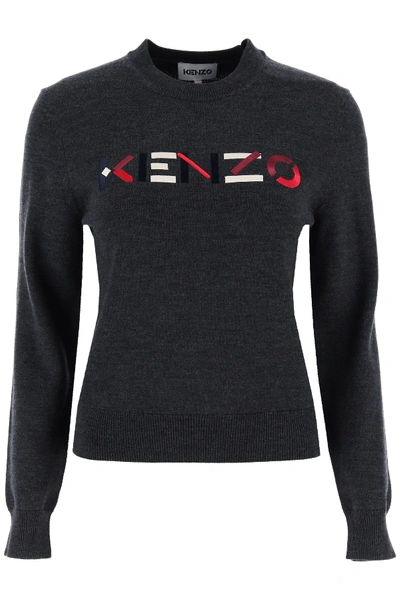 Shop Kenzo Logo Embroidery Sweater In Grey