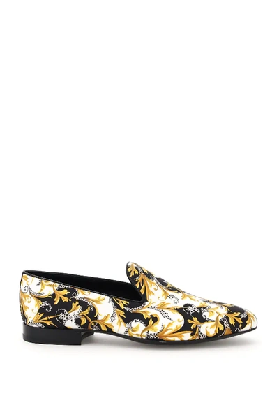 Shop Versace Baroque-print Loafers In White,yellow,black