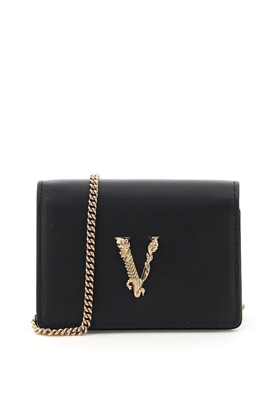 Shop Versace Virtus Chain Micro Bag Cardholder In Black