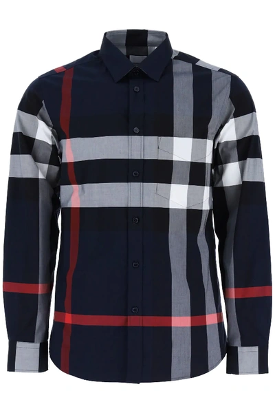 Burberry Summerton Shirt Men In Blue,white,grey