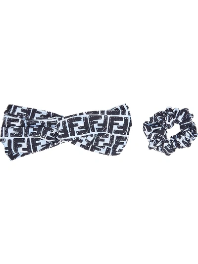 Shop Fendi X Joshua Vides Ff Motif Headband And Scrunchie Set In Blue