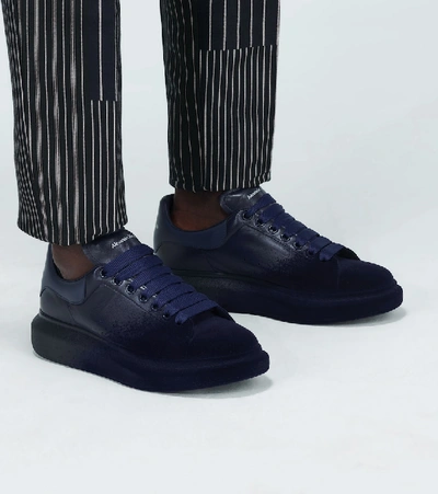 Shop Alexander Mcqueen Oversized Leather And Velvet Sneakers In Blue