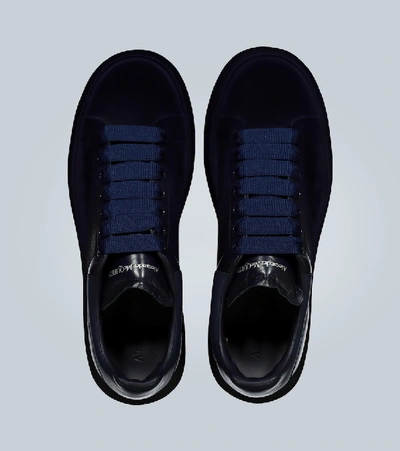 Shop Alexander Mcqueen Oversized Leather And Velvet Sneakers In Blue