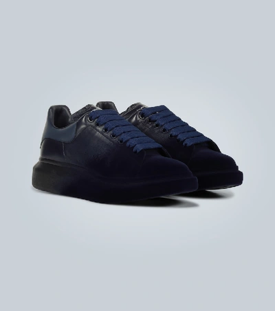 Shop Alexander Mcqueen Oversized Leather And Velvet Sneakers In Blue