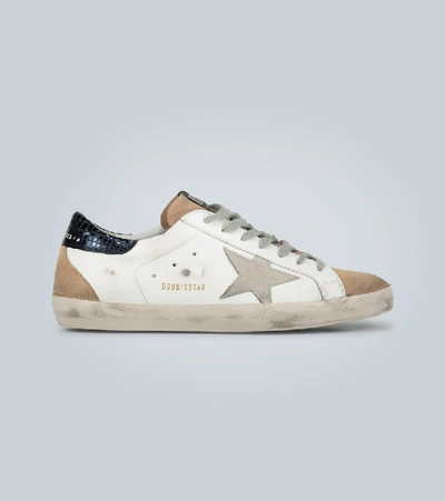 Shop Golden Goose Super-star Leather Sneakers In White Nude