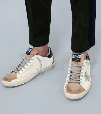 Shop Golden Goose Super-star Leather Sneakers In White Nude