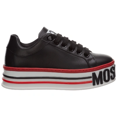 Shop Moschino Women's Shoes Leather Trainers Sneakers Cassetta In Black