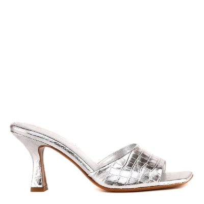 Shop Aldo Castagna Embossed Metallic Leather Open Toe Sandals In Silver