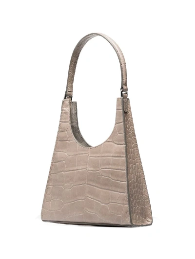 Shop Staud Rey Crocodile-effect Shoulder Bag In Grey