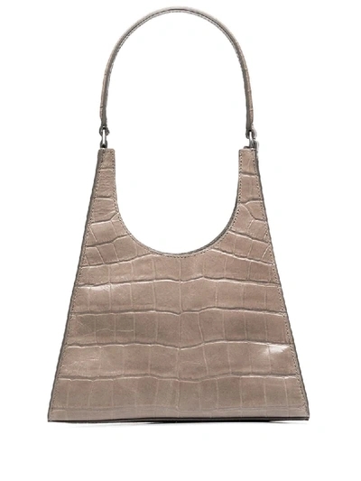 Shop Staud Rey Crocodile-effect Shoulder Bag In Grey