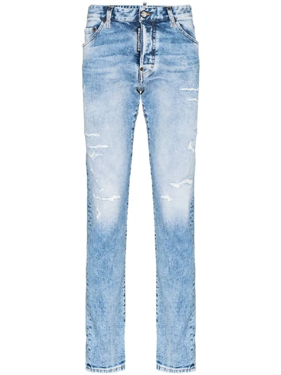 Shop Dsquared2 Distressed Straight Leg Jeans In Blue