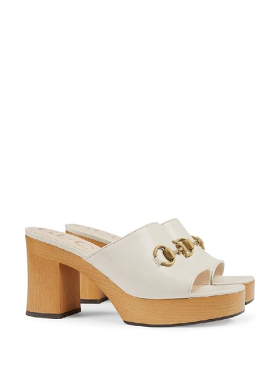 Shop Gucci Horsebit-motif Mid-heel Mules In White
