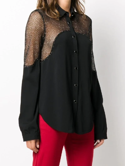 Shop Just Cavalli Mesh Panel Long Sleeve Shirt In Black