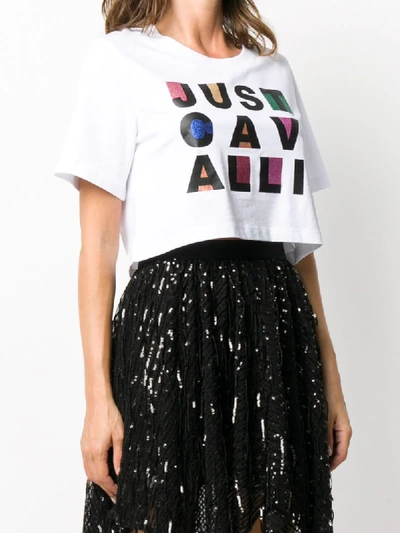 Shop Just Cavalli Cotton Logo Print Cropped T-shirt In White