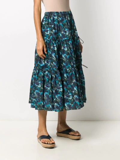 Shop Kenzo Floral-print Tiered Skirt In Blue
