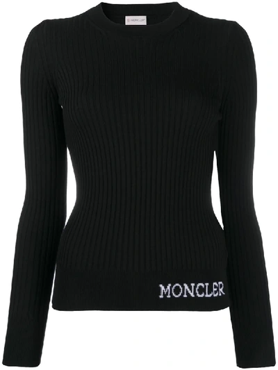 Shop Moncler Jacquard Logo Ribbed Jumper In Black