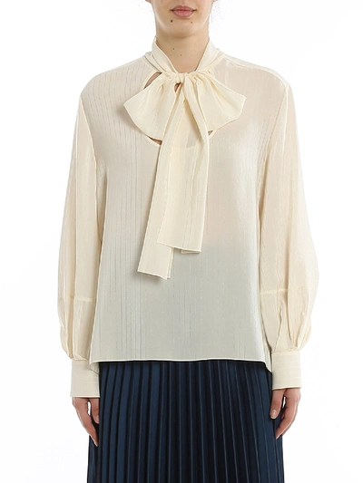 Shop Chloé Pinstriped Silk Blouse With Scarf In Cream