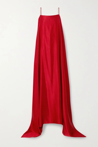 Shop Bernadette Meredith Draped Asymmetric Silk-satin Dress In Red