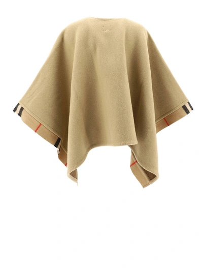 Shop Burberry Check Trim Wool Cape In Beige