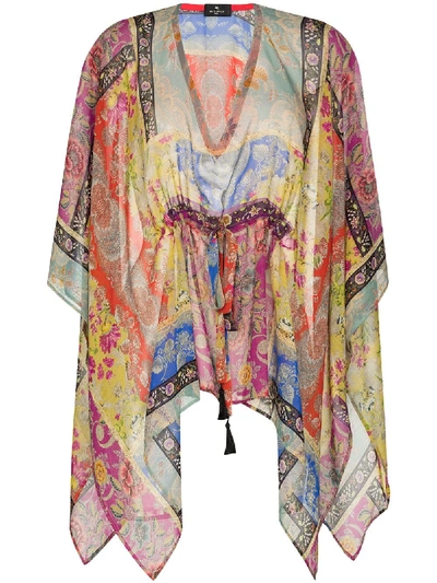 Shop Etro Paisley-print Poncho Top In Purple