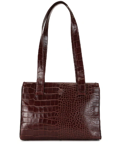 Pre-owned Versace 1990s Medusa Crocodile Embossed Tote In Brown