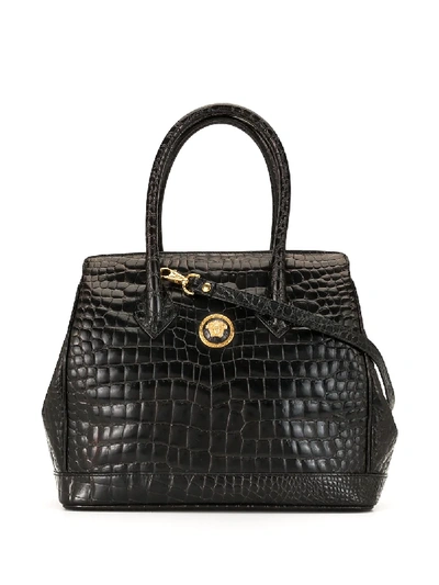 Pre-owned Versace 1990s Crocodile-embossed Tote In Black