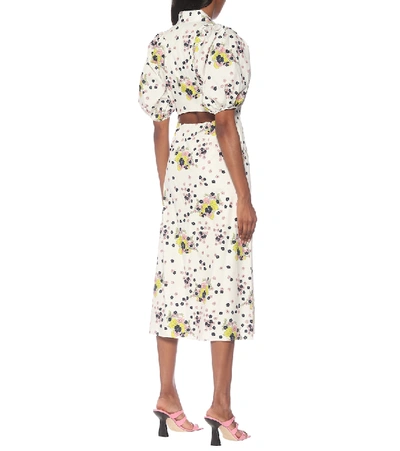 Shop Les Rêveries Floral Cotton Poplin Shirt Dress In White