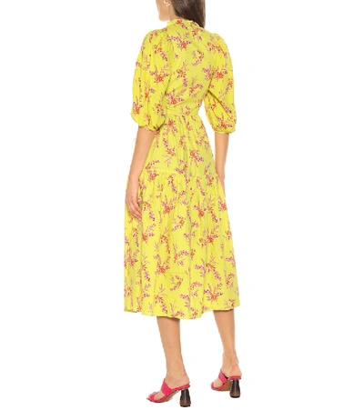 Shop Les Rêveries Floral Cotton Poplin Midi Dress In Yellow