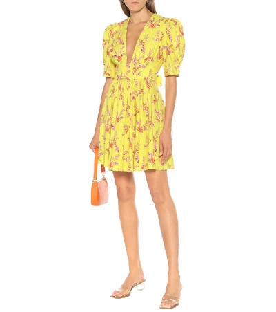 Shop Les Rêveries Floral Cotton Poplin Minidress In Yellow