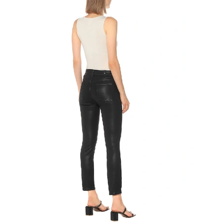 Shop 7 For All Mankind Roxanne Mid-rise Coated Skinny Jeans In Black