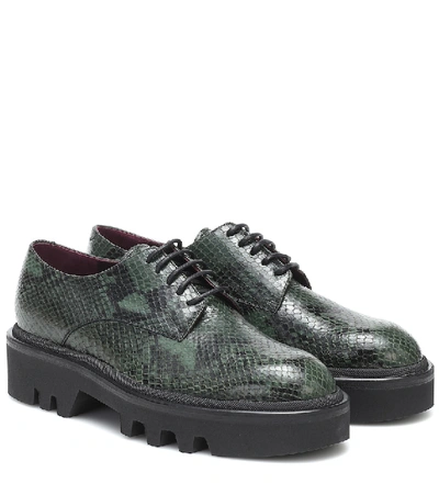 Shop Dries Van Noten Snake-effect Leather Derby Shoes In Green