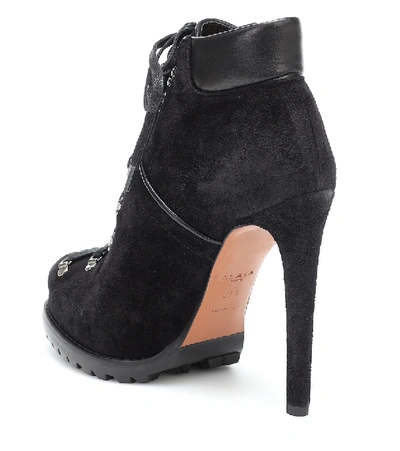 Shop Alaïa 115 Platform Suede Ankle Boots In Black